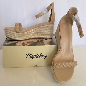 NIB Piepiebuy Wedge Platform Espadrille Sandals Women's Size 9.5 Tan